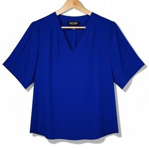4/$20 NWT Kasper Royal Blue Blouse – Size M – V-Neck Pleated Sleeve Top